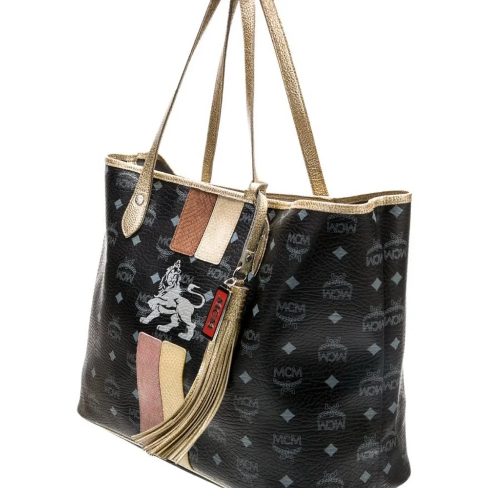 MCM Black Tote with Gold and Brown Accents - Picture 2 of 6